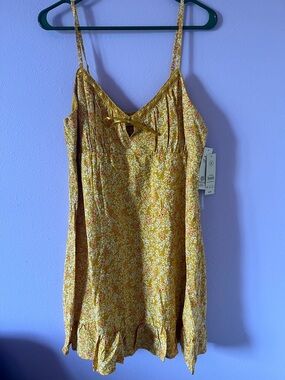 No Boundaries Yellow Floral Sundress with Spaghetti Straps